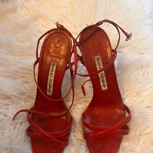 Manolo Blahnik Red Strappy Sandals 36